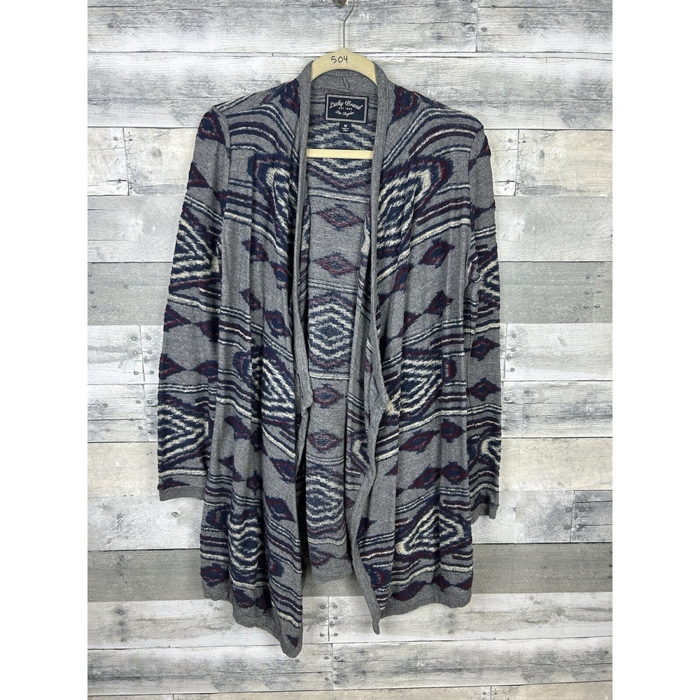 Lucky Brand Women's Medium Gray Aztec South Weather Theme Open Cardigan